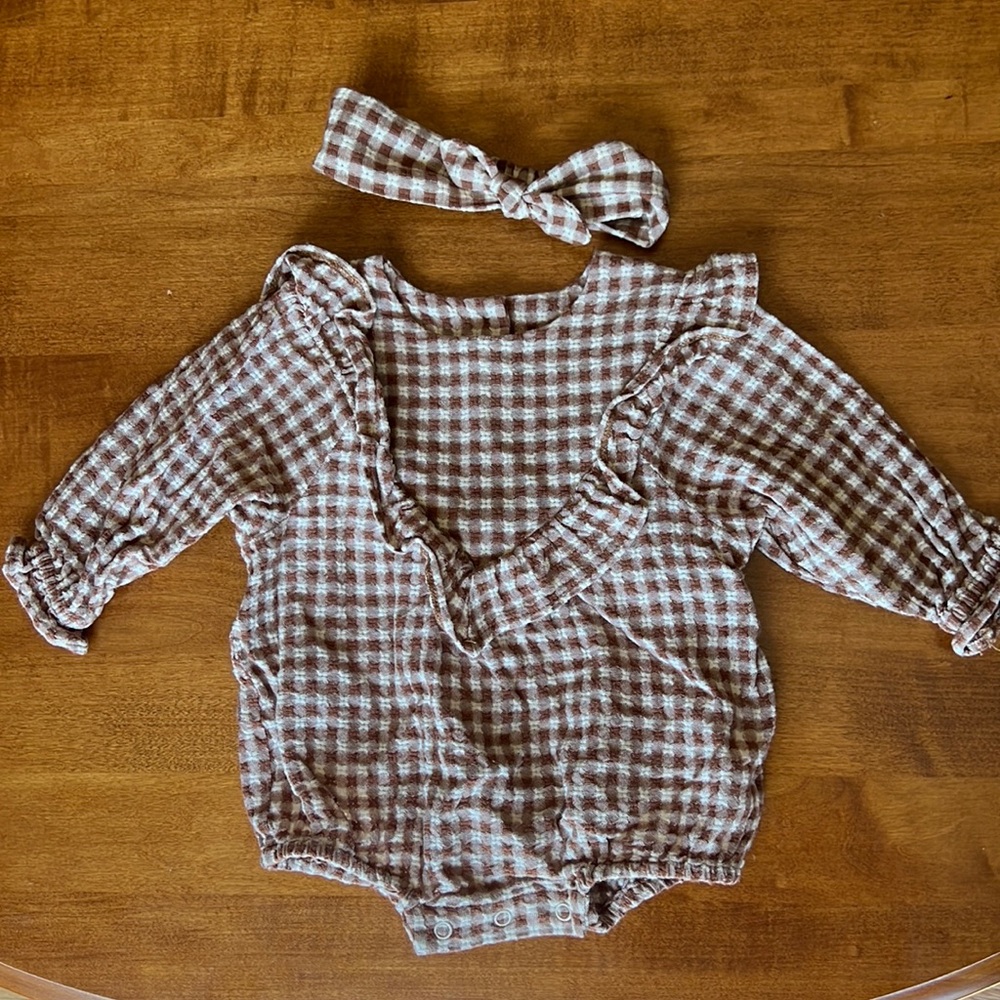 Rylee and Cru gingham romper 3-6 months